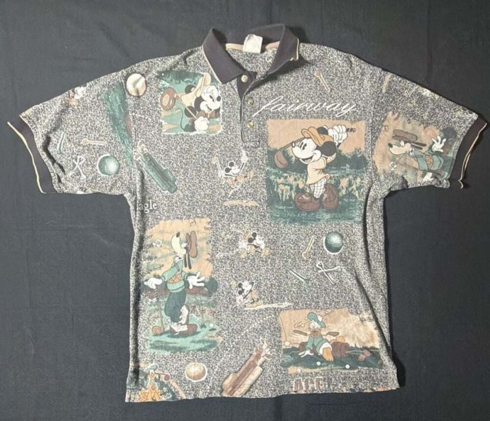 Vintage 90s The Disney Store Mickey Mouse and Friends Golf AOP Polo Shirt